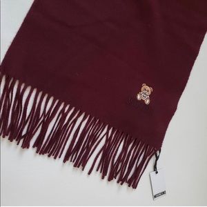 Moschino teddy bear wool scarf- burgundy